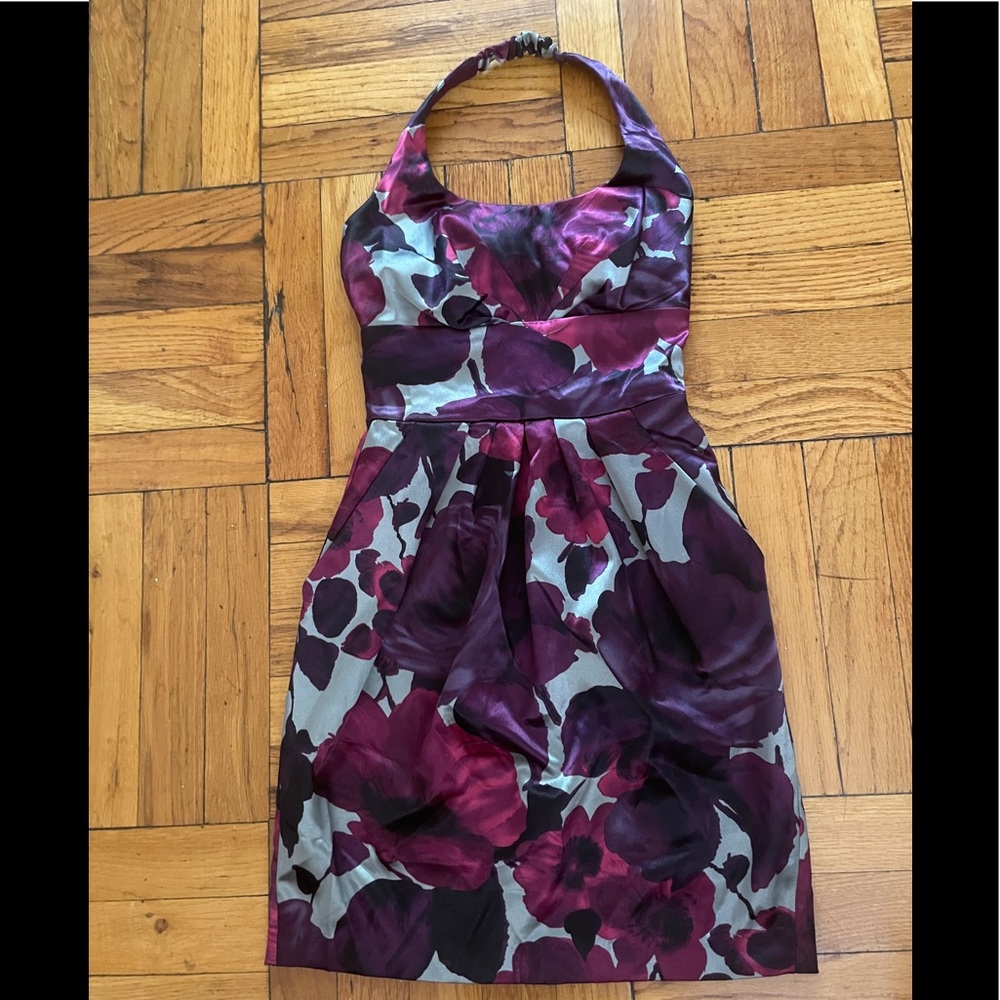 B.Darlin Purple Floral Halter Juniors Dress 1/2